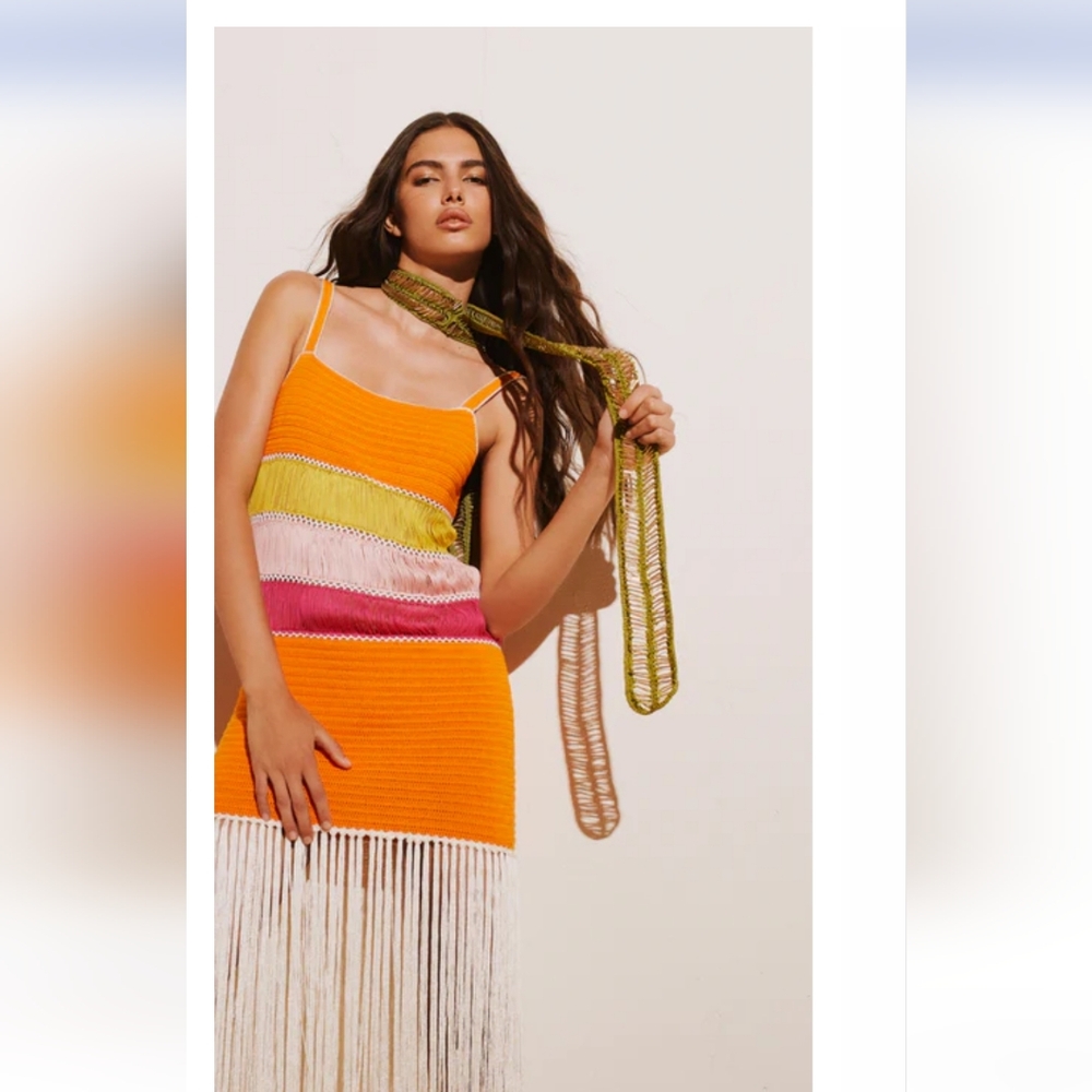 $462_E My Beachy SideHand Crochet Halter Fringed Maxi Dress - Picture 3 of 3